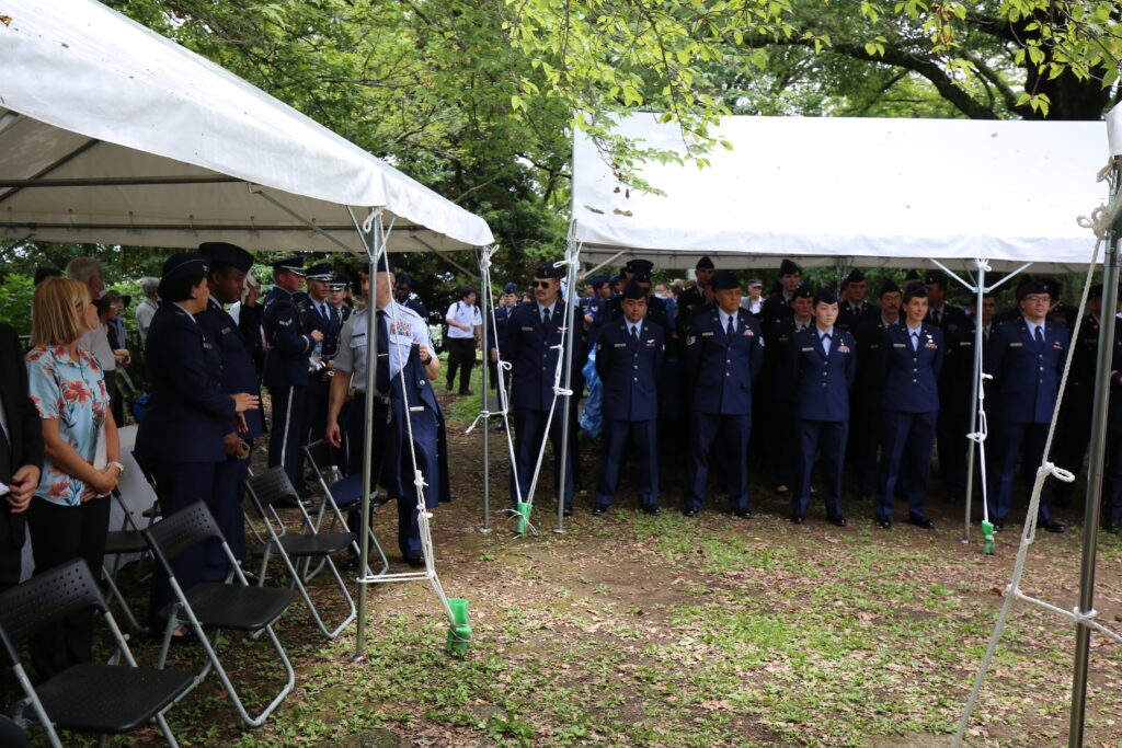 US Air Force Yakota Air Base airmen at B-29 memorial-Mt. Shizuhata, Shizuoka City, Japan.